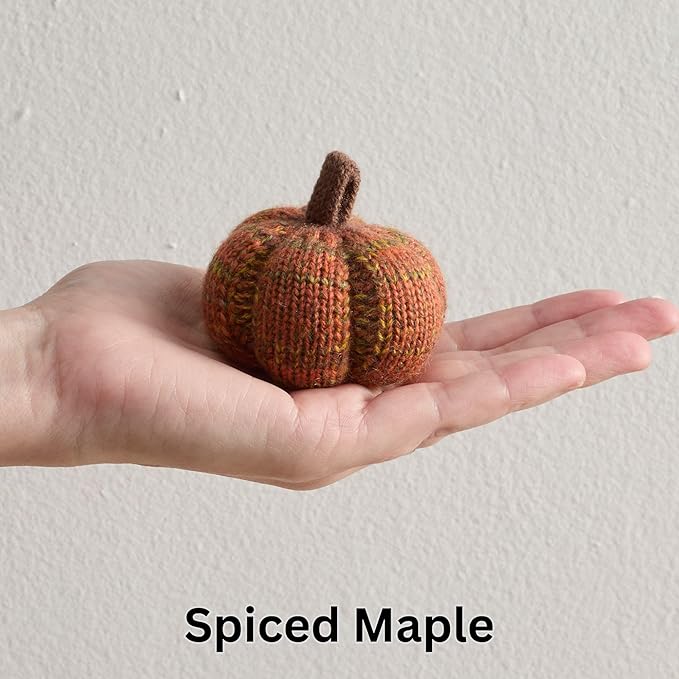Your Heart's Content Set of 5 Mini Knit Pumpkins, Cozy Autumn Home décor, Green décor, Warm Golden Orange Bowl Filler, Table top Shelf Sitter (Spiced Maple 2.5 Inch Set)