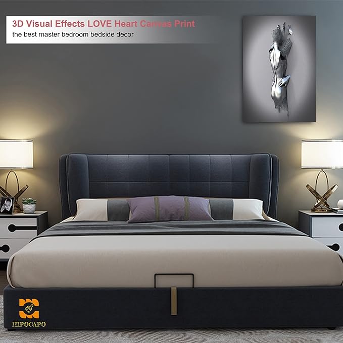3D Wall Art - Wall Art For Bedroom Couples Wall Art 3D Metal Effect Romantic Hug Modern Abstract Canvas Wall Art for Wall Decorations Framed 24”x36”x1Pcs