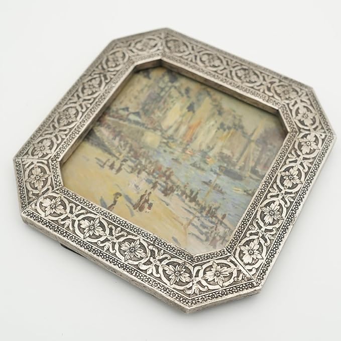 Silver 4x4 Small Vintage Picture Frame - -Mini Gothic Square Frame with Metallic Finish, Victorian Tabletop & Wall Decor with Glass Front for Gallery,Photo Display,Gift Ideas