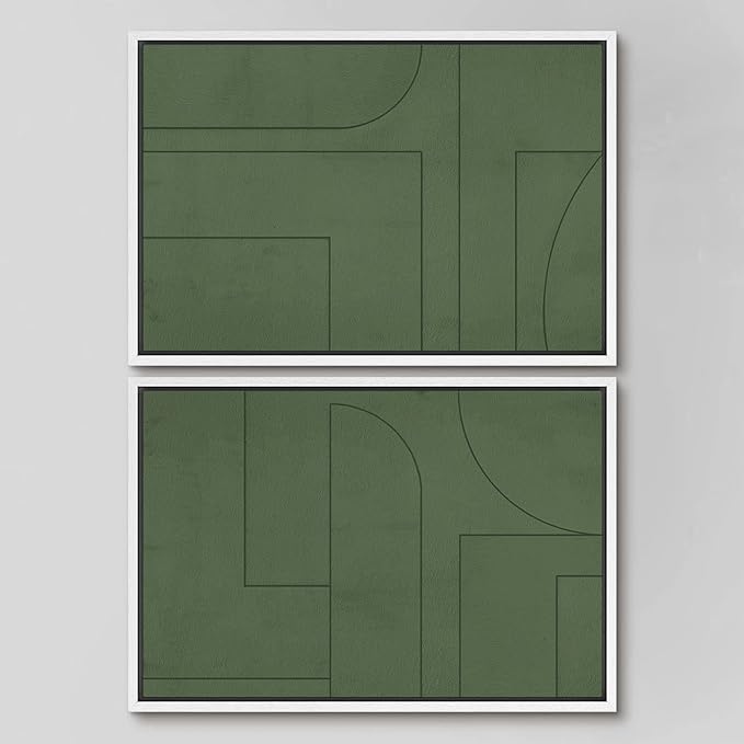 SIGNWIN Framed Canvas Print Wall Art Set Green Mid-Century Polygon Landscape Abstract Shapes Digital Art Modern Art Decorative Minimalism Vintage for Living Room, Bedroom, Office - 16"x24"x2 White