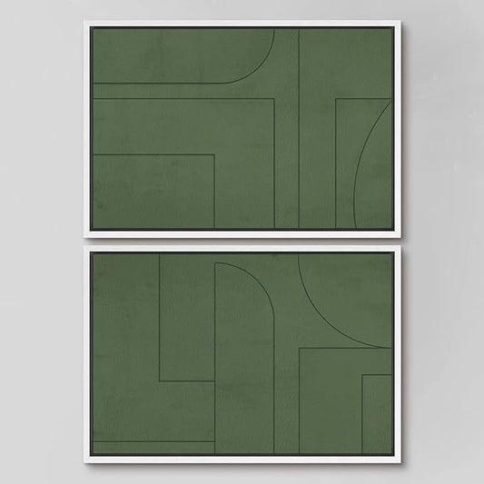 SIGNWIN Framed Canvas Print Wall Art Set Green Mid-Century Polygon Landscape Abstract Shapes Digital Art Modern Art Decorative Minimalism Vintage for Living Room, Bedroom, Office - 16"x24"x2 White