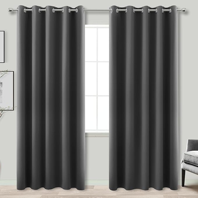 KOUFALL 96 Inch Curtains Long 2 Panel Set,70 Inch Wide Grommet Blackout Drapes for Living Room 96 Inch Length