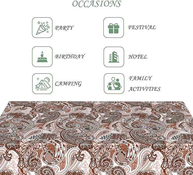60x84 Inch Paisley Rectangle Tablecloth Bohemian Retro Brown Beige Geometric Patterned Table Cloth Bohemian Washable Durable Table Cover for Dining Banquet Garden Patio Holiday Gathering
