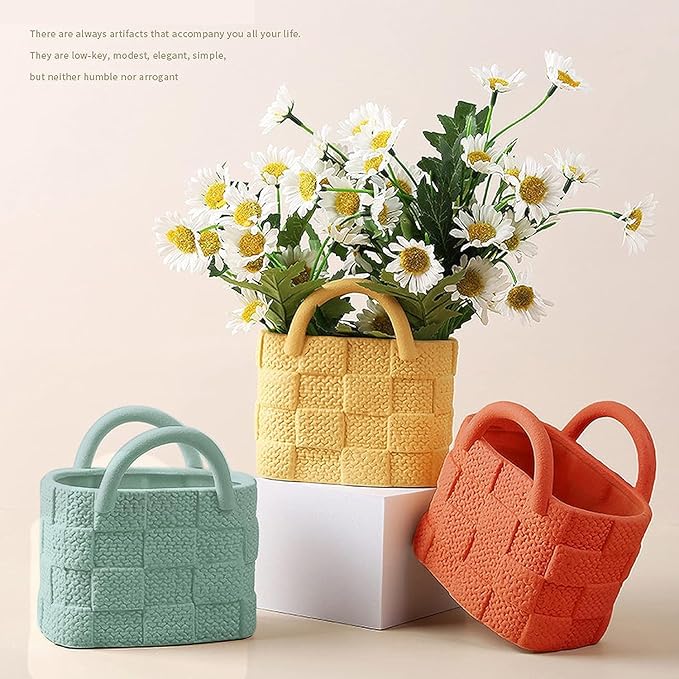 Ceramic Vase, Small Modern Flower Vase for Home Decor, Handbag Collection Creative Ceramic Floral Vases for Centerpieces, Flower Arrangement Decoration Shooting Props (Green)