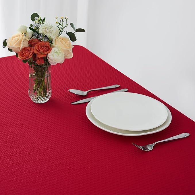 maxmill Weaved Texture Tablecloth Water Resistance Antiwrinkle Spillproof Soft Washable Christmas Table Cloth for Dining Room, Banquet Parties Holiday Dinner, Rectangle 70 x 108 Inch, Red