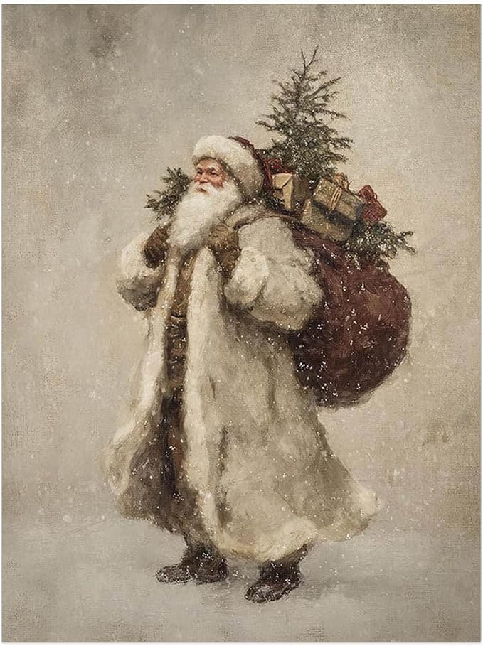 Vintage Santa Claus Art Prints: Festive Christmas Wall Decor,Nostalgic Santa Print,Holiday Scene Painting