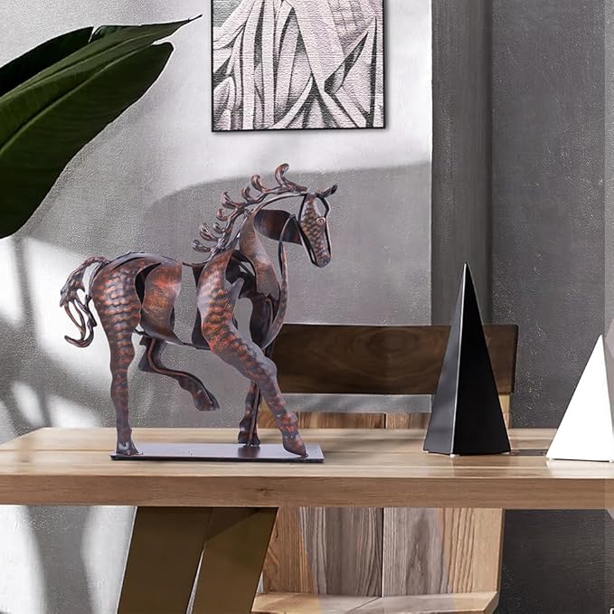 Rustic Horse Statue Western Home Decor, Metal Art Animal Sculptures Office Decoration, Handmade Horses Figurines Gifts for Women/Men