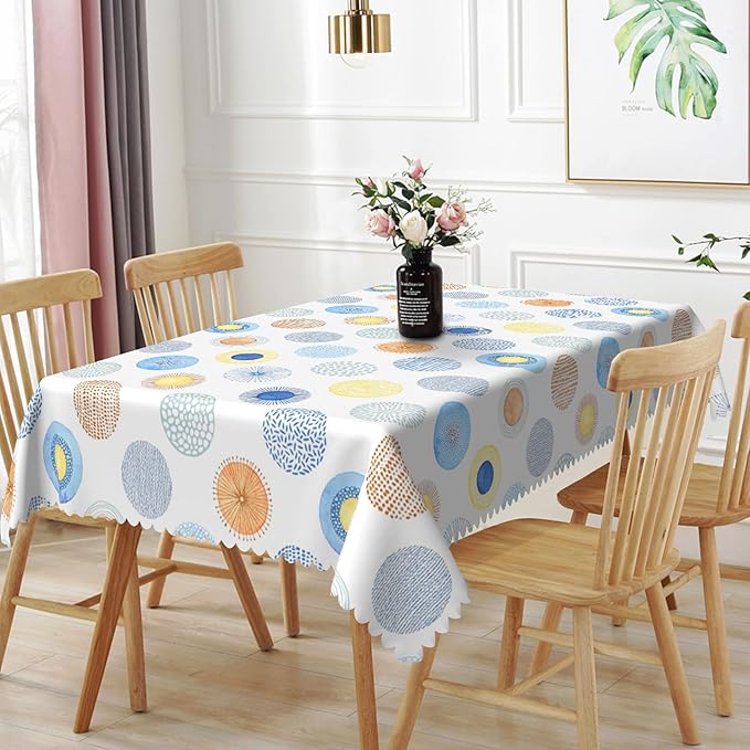 54x78inches Modern Rectangle Tablecloth Abstract Art Geometric Colorful Circles Polka Dots Table Cover Waterproof Fabric Table Cloth for Kitchen Dining Room Patio Banquet Party Home Decor