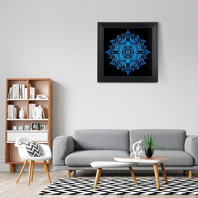 Brivoria Mandala Wall Art Home Decor, Large Framed Blue Mystic Waves Mandala, Modern Spiritual Wall Decor for Living Room Office Entryway or Meditation Space, Peaceful Statement Display, 20x20