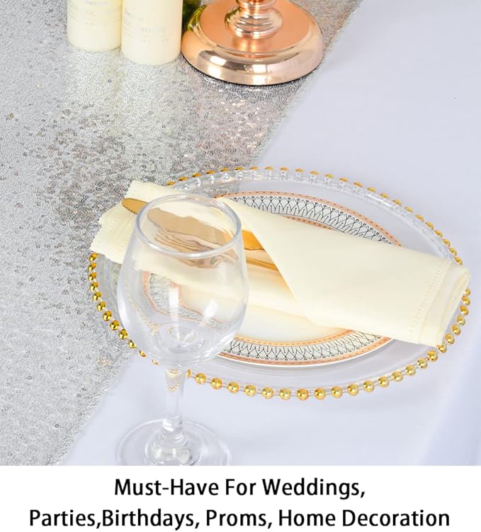 ShinyBeauty Sequin Tassel Table Runner 12x108-Inch Silver Christmas Decorations Silver Table Runner 108inch Christmas Table Runner Y1126