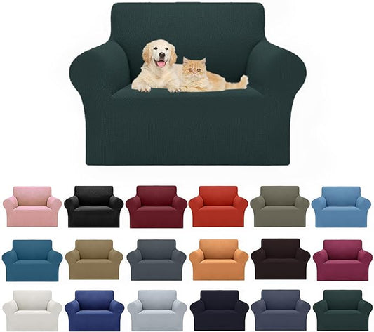 Cupuamon 2025 New Stretch Chair Sofa Slipcovers Couch Cover for 1 Seater Furniture Protector Sofa Covers with Elastic Bottom Jacquard Fabric Small Checks for Pets, Kids - Hunter