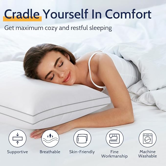 King Size Pillows Set of 4, Bed Pillows for Sleeping 4 Pack, Luxury Hotel Quality, Supportive King Pillows with Soft Down Alternative for Back Stomach Side Sleepers, Machine Washable