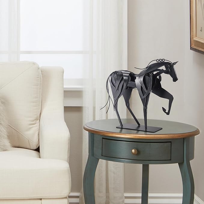 Handmade Horse Statue - Unique Rustic Decor for Office & Home - Hand-Painted Metal Sculpture - Perfect Handicraft Gift for Horse Lovers (Black)