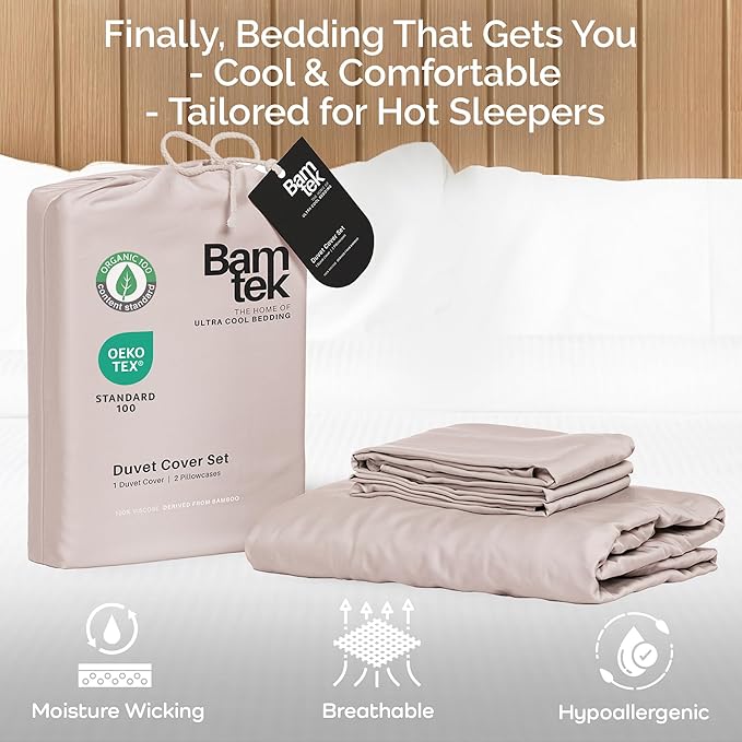 Duvet Cover Set - 100% Viscose Derived from Bamboo Duvet Cover King Size, 3 PC Luxury Cooling Duvet Cover for Hot Sleepers, Buttery Soft Comforter Cover & 2 PC King Pillowcases, Blush
