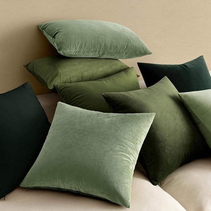 MIULEE Pack of 2 Velvet Soft Solid Decorative Square Throw Pillow Covers Christmas Cushion Case for Sofa Bedroom Couch,18x18 Inch Army Green