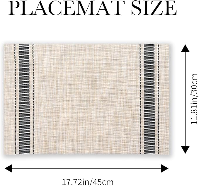 BACKTOEDEN Placemats Set of 6 Heat Resistant Washable Wipeable Placemat Woven Non-Slip Foldable Vinyl/Plastic Place Mats Indoor/Outdoor Mat Kitchen Dining Table Pad, Black Skyline