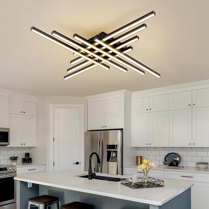 JAYMP Modern Ceiling Light with Remote, 45.7" Black Sputnik Ceiling Lamp, 128W Dimmable LED Lighting Fixture for Dining Room, Living Room, Kitchen Island, 8 Lights