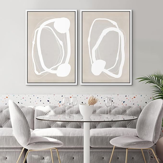 SIGNWIN Framed Canvas Print Wall Art Set Pastel Tan Circle Ring Collage Abstract Shapes Cozy Neutral Modern Art Decorative Nordic Multicolor for Living Room, Bedroom, Office - 16"x24"x2 White