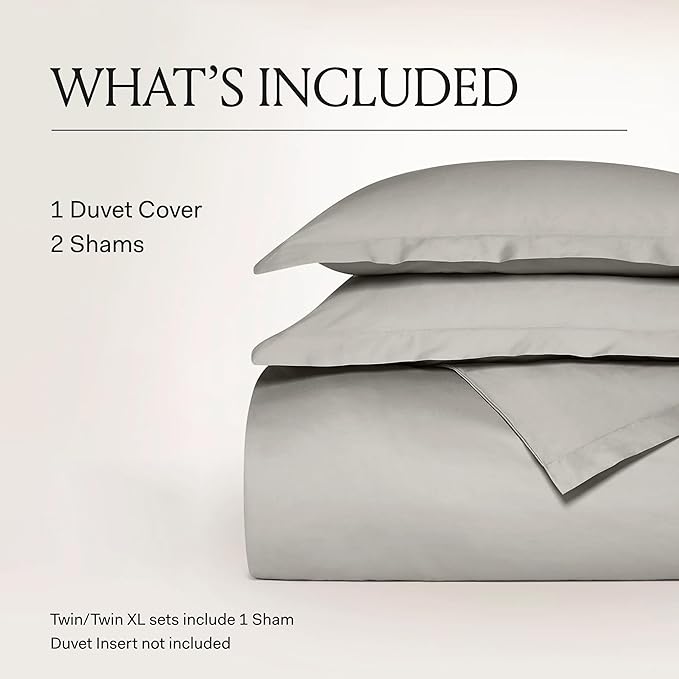 BOLL & BRANCH Signature Hemmed Duvet Set - King/Cal King, Mineral - Luxury 100% Organic Cotton - 1 Duvet Cover, 2 Shams - Buttery Soft, Hidden Closures
