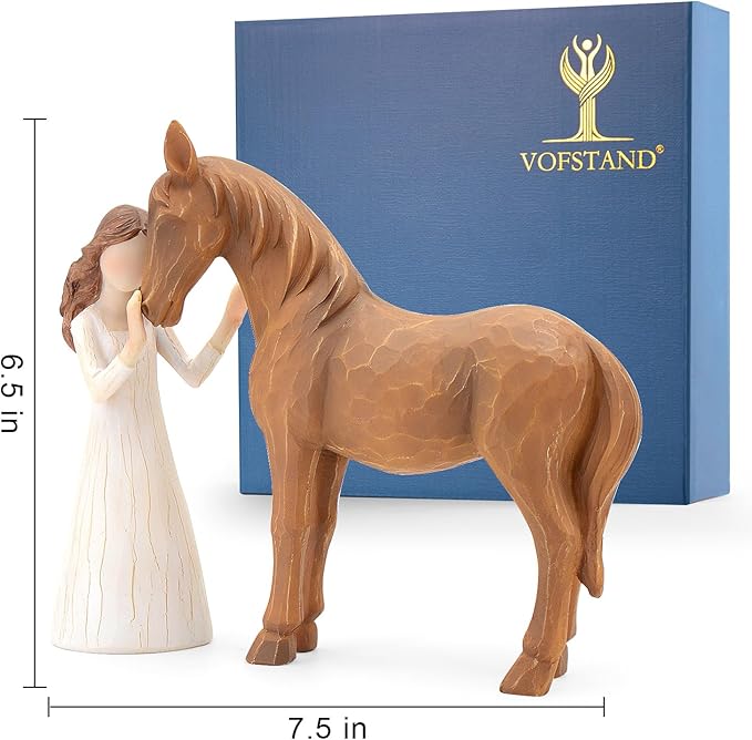 Horse Gifts for Girls Women - Girl Embraces Horses Figurine Gifts for Horse Lovers Women Sculpted Hand-Painted Resin Decor Cowgirl Equestrian Gifts Stuff