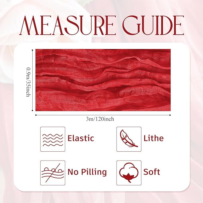 Wokceer Cheesecloth Table Runner Christmas 6Pack 10FT Red Boho Gauze Fall Cheese Cloth Table Runner for Party Long Rustic Sheer Table Runners for Baby Bridal Shower Wedding Easter Table