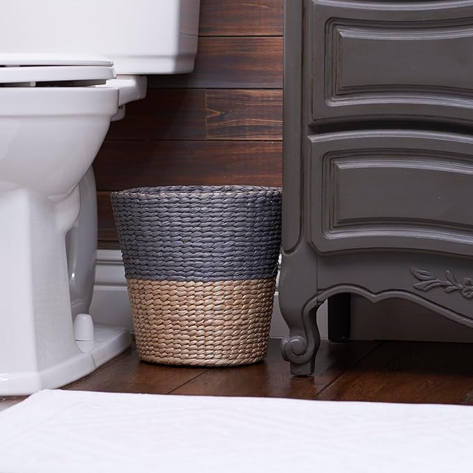 Household Essentials Wicker Waste Basket, 2-tone Hyacinth Waste Bin for Bathroom, Bedroom, Office
