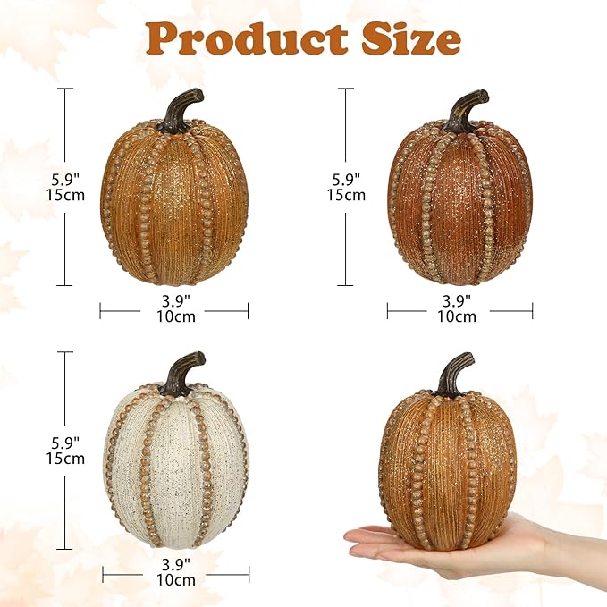 Hollyone Pumpkins Fall Decoration, 3 Pack Resin Pumpkins for Decorating Fake Pumpkin Autumn Rustic Decor for Home Thanksgiving Harvest Halloween Wedding Table Centerpiece Shelf Indoor Outdoor Decor