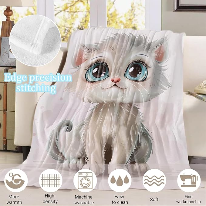 Adorable Cat Hug Blanket, Cute Animals Warm Love 50 x 40 Inch Flannel Throw Blanket, Gifts for Women Kids, Lightweight Cozy Warm Blankets for Sofa Travel Home Decor