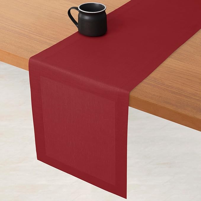 D'Moksha Homes Linen Red Table Runner 72 Inches Long - 100% Pure Linen 14 x 72 Inch Table Runner for Dining, Fall, Thanksgiving, Christmas, Holiday - Machine Washable