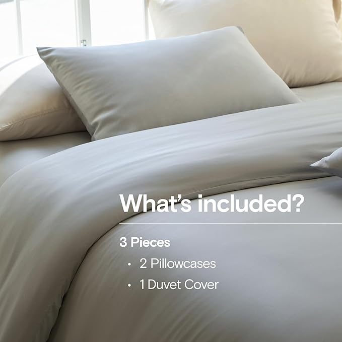 DOZ Duvet Cover Set, 100% Viscose derived from Bamboo, Organically Grown, Buttery Soft, Cooling Duvet Covers, High GSM, 1 Duvet Cover and 2 Pillowcases, 106"x90" (Dove, King/Cal King)