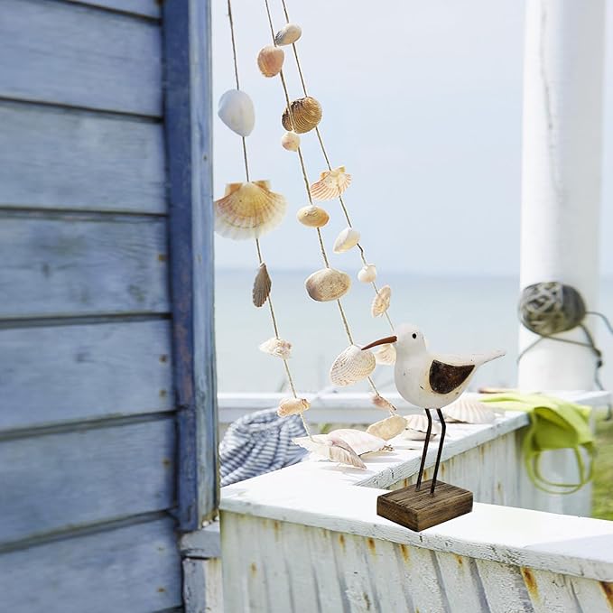 Aecipl Wood Bird Statue Standing Seagull Nautical Decor Coastal Birds Sculpture Indoor Outdoor Animal Figurine Beach Themed Decoration Rustic Home Art for Bedroom Garden (A, S+M+L)