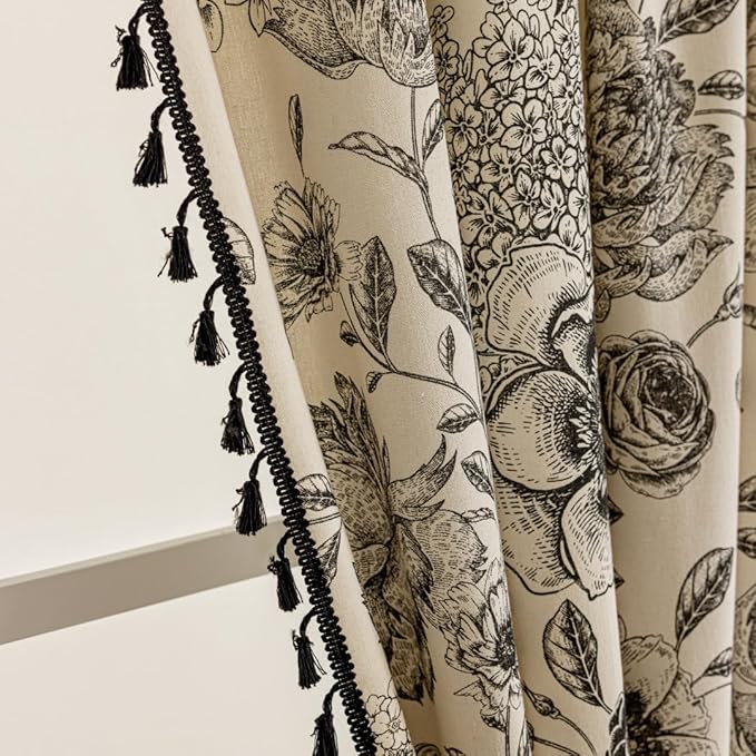 F-CHU Boho Curtains for Living Room 96 Inch Length French Country Floral Drapes Farmhouse Rustic Vintage Window Curtain Panels for Bedroom Chic Cotton Linen Closet Curtains，2 Panel