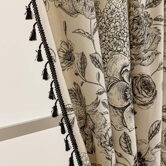 F-CHU Boho Curtains for Living Room 96 Inch Length French Country Floral Drapes Farmhouse Rustic Vintage Window Curtain Panels for Bedroom Chic Cotton Linen Closet Curtains，2 Panel