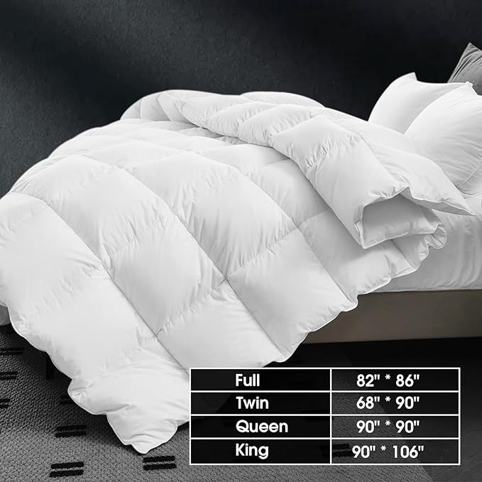 CYMULA King Size Feather Down Comforter - All Season White Duvet Insert, Lightweight Box Stitched, Fluffy Breathable, Ultra Soft Quiet Hotel Style with 8 Tabs(90" x 106")
