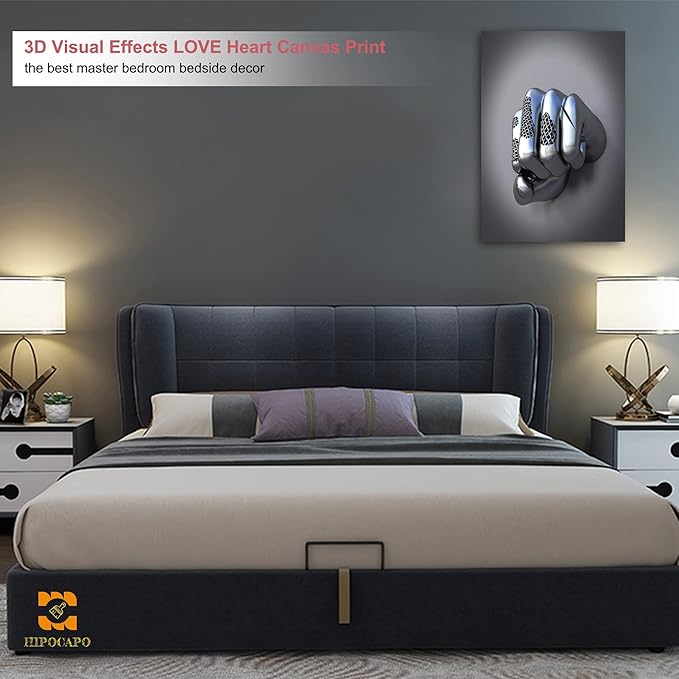 3D Metal Effect Wall Art - Abstract 3D Canvas Wall Art, 3D Modern Wall Art for Office, Silver Boxer Gesture3D Art Wall Decor for Modern Bedroom Decor Framed 24”x36”x1Pcs