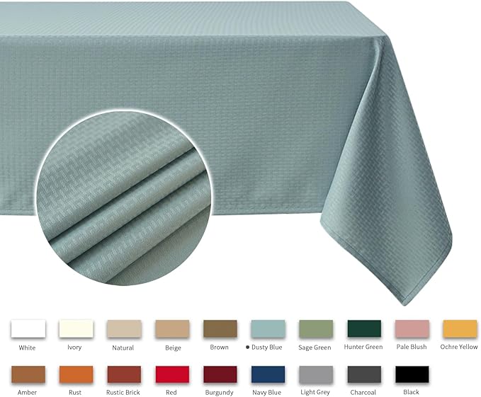 maxmill Tablecloth Weaved Texture Stain Resistant Waterproof, Wrinkle Resistant Washable Table Cloth, Fabric Table Cover for Dining Room, Indoor Outdoor Use, Rectangle 70 x 120 Inch, Dusty Blue