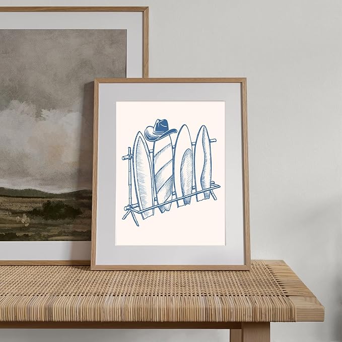 XOCUUI Coastal Granddaughter Room Decor Unframed, Blue Coastal Cowgirl Surfer Girl Canvas Posters, Beachy Preppy Aesthetic Room Decor Pictures For Teen Girl Dorm Apartment Decoration (8" X 10")