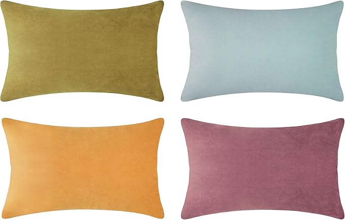 MONDAY MOOSE Decorative Throw Pillow Covers Cushion Cases, Set of 4 Soft Velvet Modern Designs, Mix and Match for Home Decor, Pillow Inserts Not Included (12x20 inch, Purple/Green)
