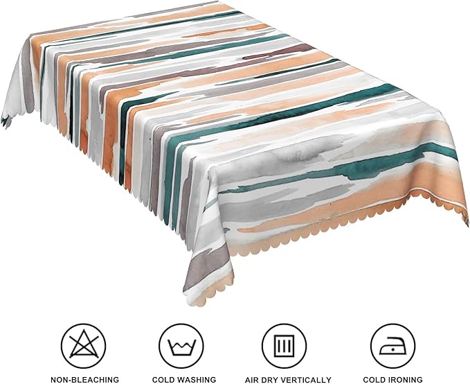 54x120inches Modern Rectangle Tablecloth Teal Orange Grey Abstract Painting Aesthetic Stripe Table Cloth Washable and Reusable Fabric Table Cover for Kitchen Dining Room Living Room Home Decor