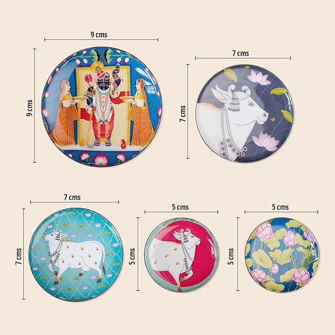 RITUALISTIC Pichwai Iron Wall Art Plates – Set of 5 Decorative Plates | Indian Wall Art for Home Decor | Wall Decor for Living Room & Bedroom | Handcrafted Metal Wall Hanging | Christmas gifts