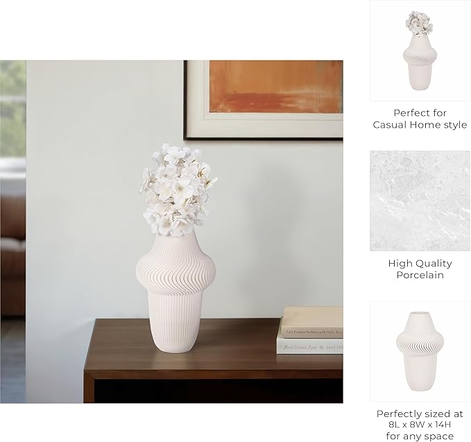 Texture Ceramic Vase for House Decor - 3D Printed Design, Perfect as a Flower Vase for Bedroom, Table, and Office Display - Modern Sculpted Home Accent for Room and Living Room Decor Ivory (14 Inch)