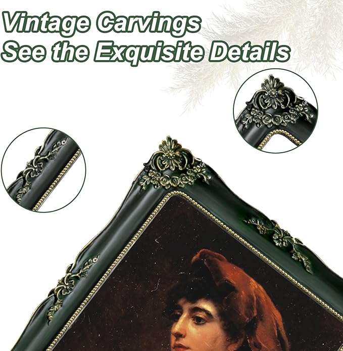 Green Picture Frame 8x10 Vintage Picture Frames Antique Ornate Baroque Victorian Handcrafted for Wall or Tabletop Display, Fits 8x10 or 5x7 Photo with Mat