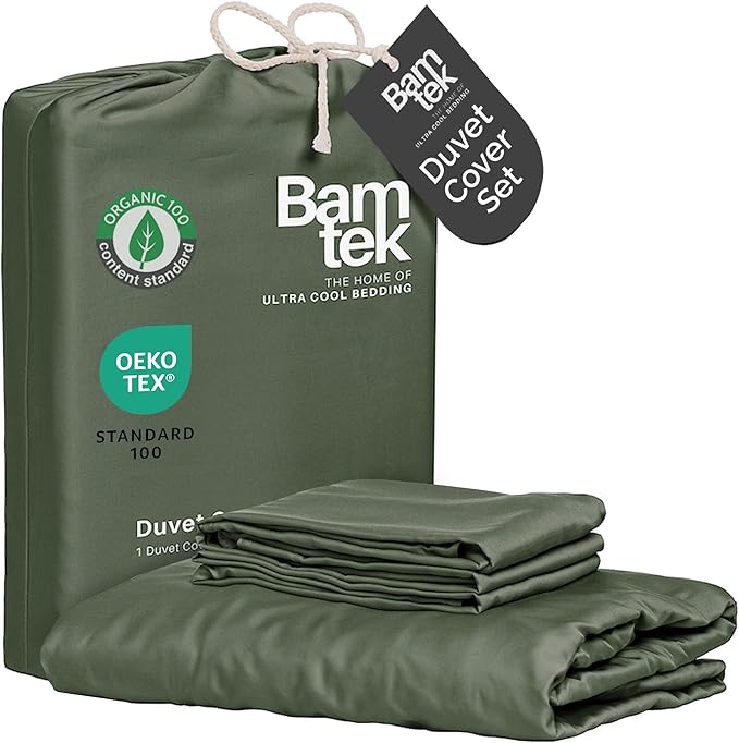Duvet Cover Set - 100% Viscose Derived from Bamboo Duvet Cover Queen Size, 3 PC Luxury Cooling Duvet Cover for Hot Sleepers, Silky Buttery Soft Comforter Cover & 2 PC Queen Pillowcases, Moss
