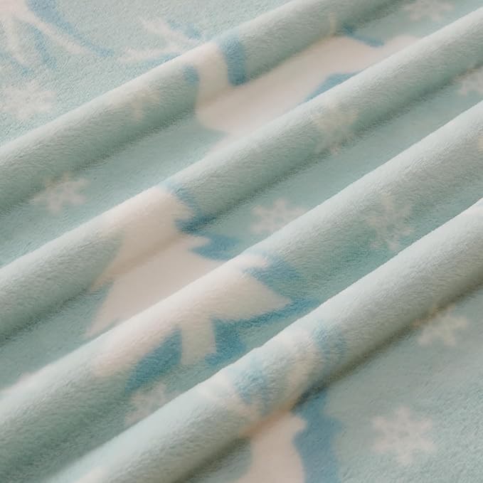 COOVA Christmas Faux Rabbit Fur & Flannel Throw Blanket 50x60 Inch - Festive Luxury Soft & Cozy, Perfect for Holiday Decor, Bed, Sofa, Couch, Elk Pattern,Light Blue