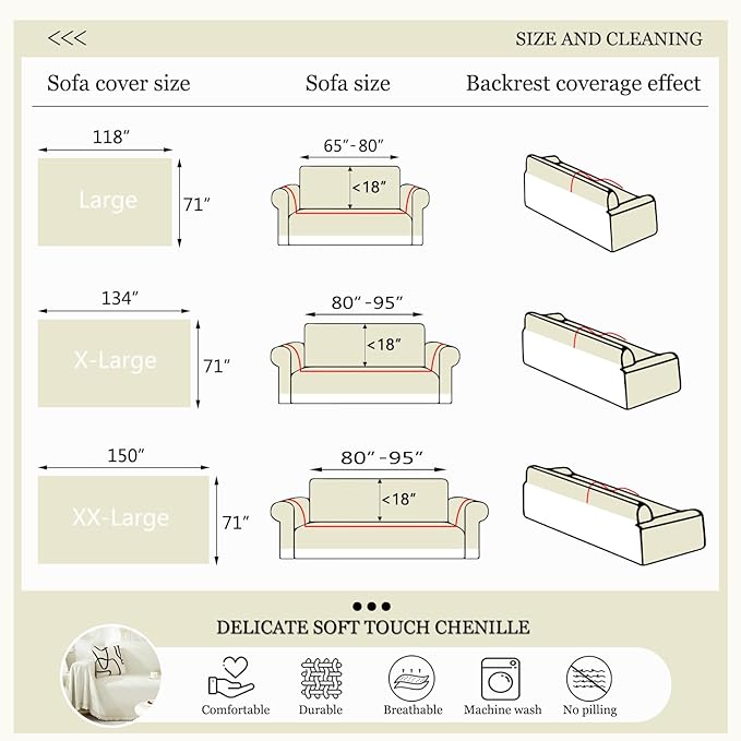 DREAMINGO Modern Minimalism Couch Cover Pets Loveseat Protector Cream White Chenille Sofa Covers for Sectional 3 Seat Couch Boho Herringbone Furniture Cover Throw Sofa Slipcover, 71"x118"