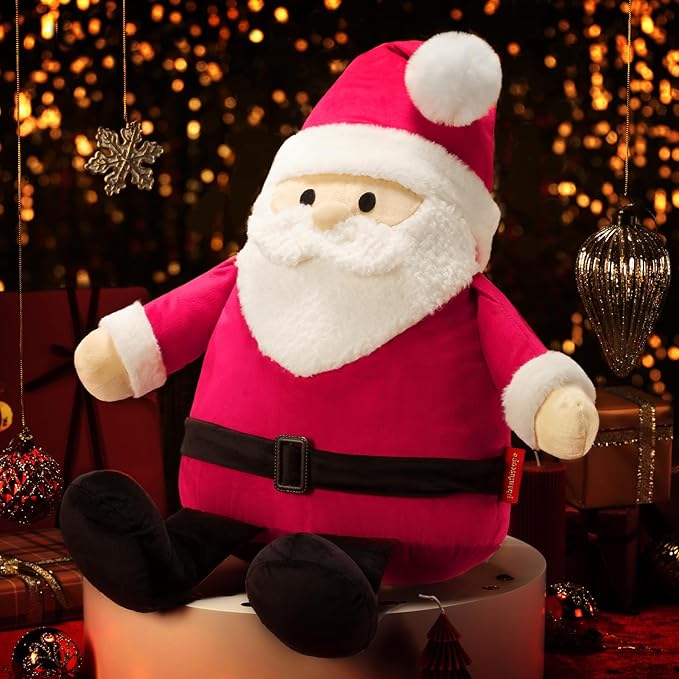 Phantoscope Merry Christmas Throw Pillow, 3D Velvet Santa Claus Shaped Pillow with Faux Fur Beard Plush Xmas Decorative Pillow for Couch, Red, 18×13 inch