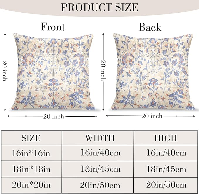 Boho Floral Throw Pillow Covers 20x20 inch Set of 2,Cream Boho Rug Geometric Floral Pattern Decor Double Sided Pattern Cushion Cover Soft Pillow Case Living Sofa Room Bed Square Pillow Cover