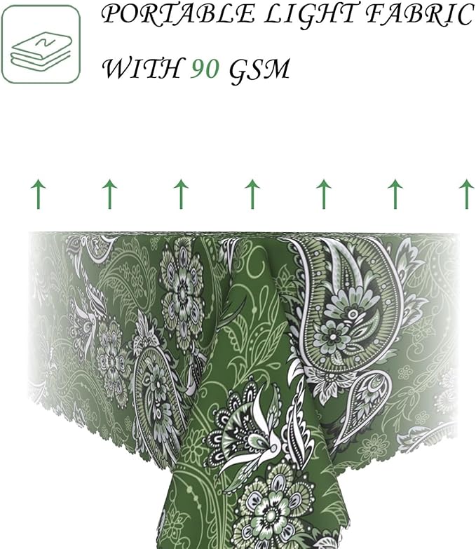 54x78 Inch Paisley Rectangular Tablecloth Green Boho Vintage Floral Table Cloth Bohemian Washable Durable Table Cover for Dining Banquet Garden Picnic Decor