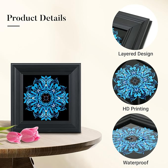 Brivoria Mandala Wall Art Home Decor, Blue Azure Mandala Artwork with Layered Frame Design, Modern Spiritual Accent for Bedroom Yoga Room Study or Meditation Space, Wall and Tabletop Display, 12x12