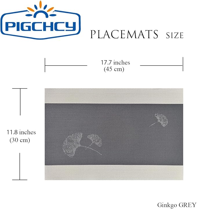 PIGCHCY Rustic Placemats Set of 6, Easy to Clean Placemats Washable Non-Slip Luxurious Durable Table Mats for Home/Dining Room Decoration (Black Grey,18 X 12 inches)